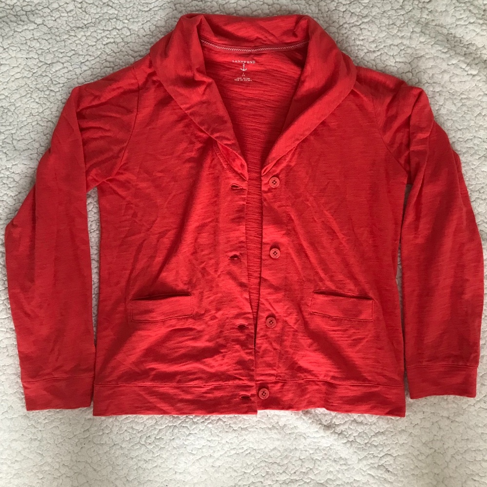 Lands End red cardigan blazer